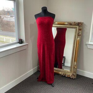 Vintage Sequin Tube Bodycon Dress Strapless Back Slit Size 8 Red